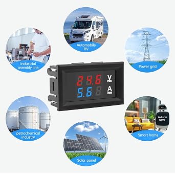 0.28 LED Voltmeter Ammeter, DC 100V 10A Amp Voltage Current Volt Amp Meter Tester, Red and Blue Dual Digital Panel