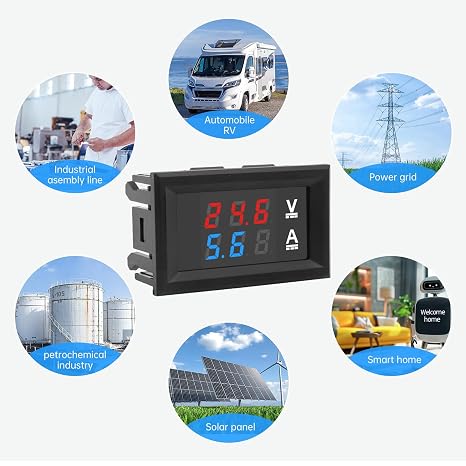 0.28 LED Voltmeter Ammeter, DC 100V 10A Amp Voltage Current Volt Amp Meter Tester, Red and Blue Dual Digital Panel