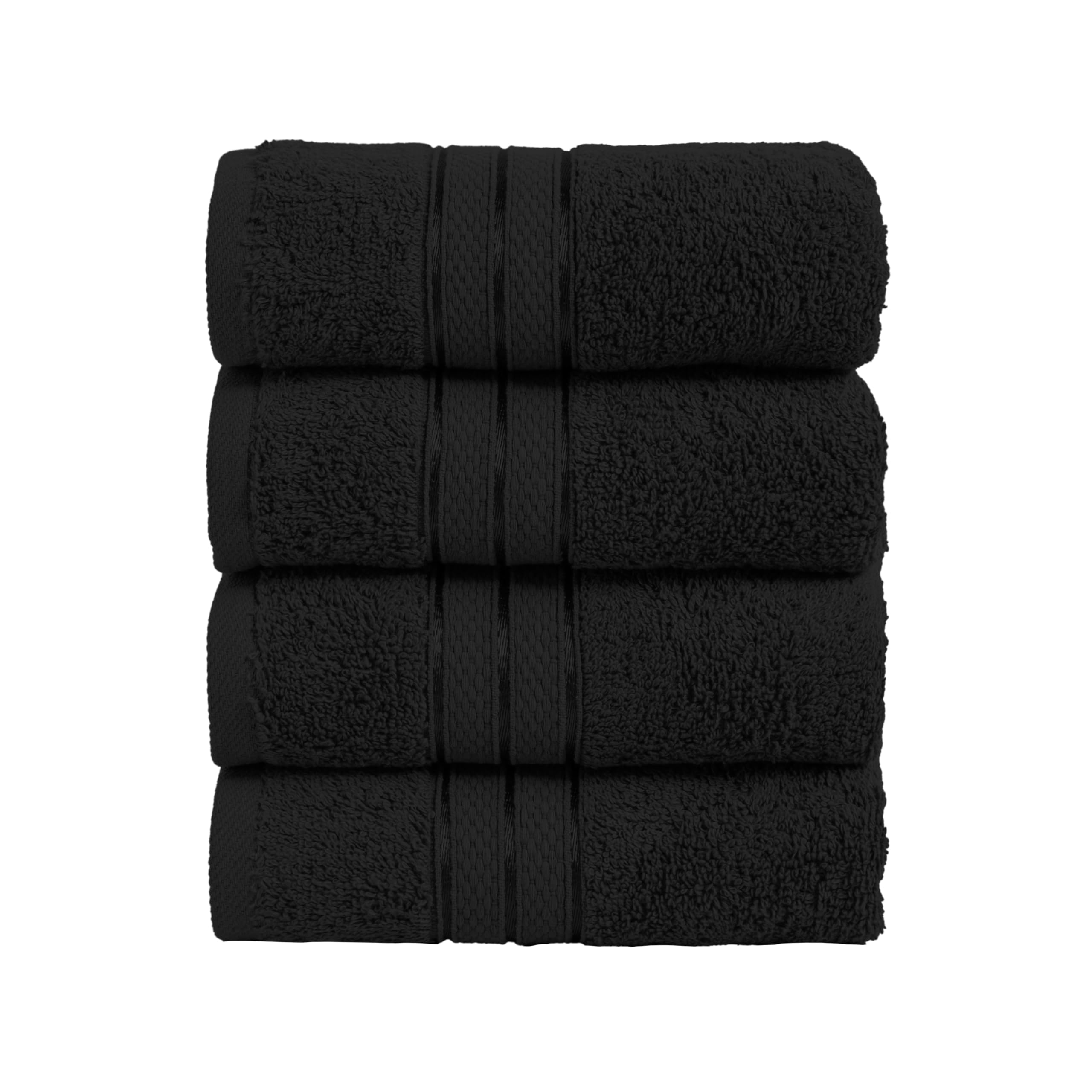 Elegant Comfort Three Line Popcorn Towel Set for Bathroom 16 x 28 inches, Premium Hotel Quality 4-Pack Hand Towels, 100% Turkish Cotton, Soft and Durable, Quick Dry and Highly Absorbent, Black