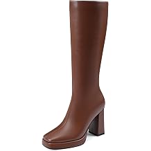 MIRAAZZURRA Platform Boots for Women Knee High Square Toe Chunky High Heel Tall Fall Boots Side Zipper for Party Dress
