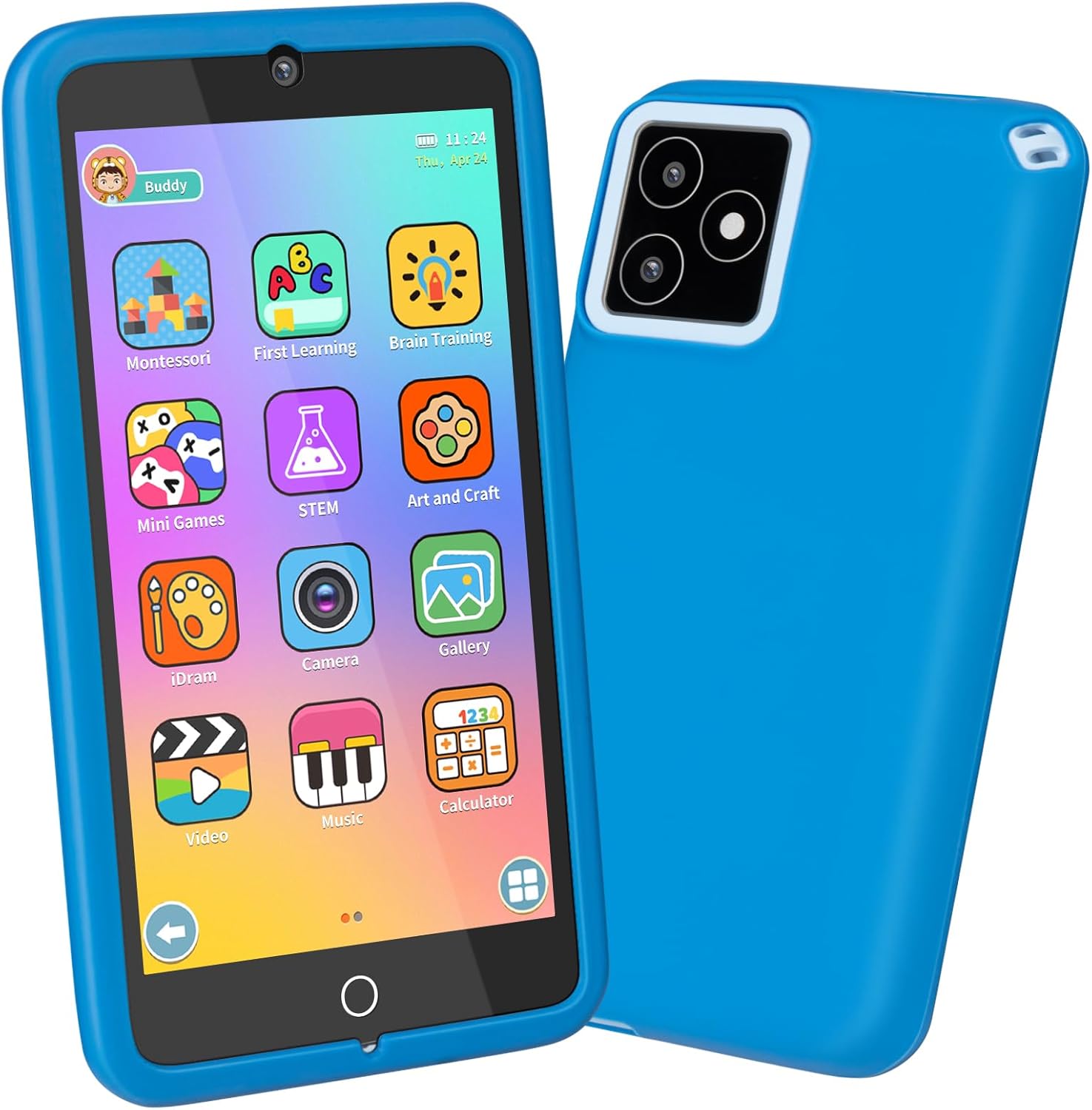 GREENCREEK 5.0" Touchscreen Kids Smart Phone, Kids Phone with Games & Dual Camera, Toddler Toys Phone, Boys and Girls Learning Toy Phone for 3-9 Years Old (Blue)