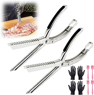 Rib Membrane Removal Tool,Stainless Steel Rib Prep Tool Membrane Remover,Ergonomic Rib Skinner for BBQ Accessories,Kitchen Gadgets Utensils for Grill Set,Dishwasher Grilling Accessories (2 Sets)