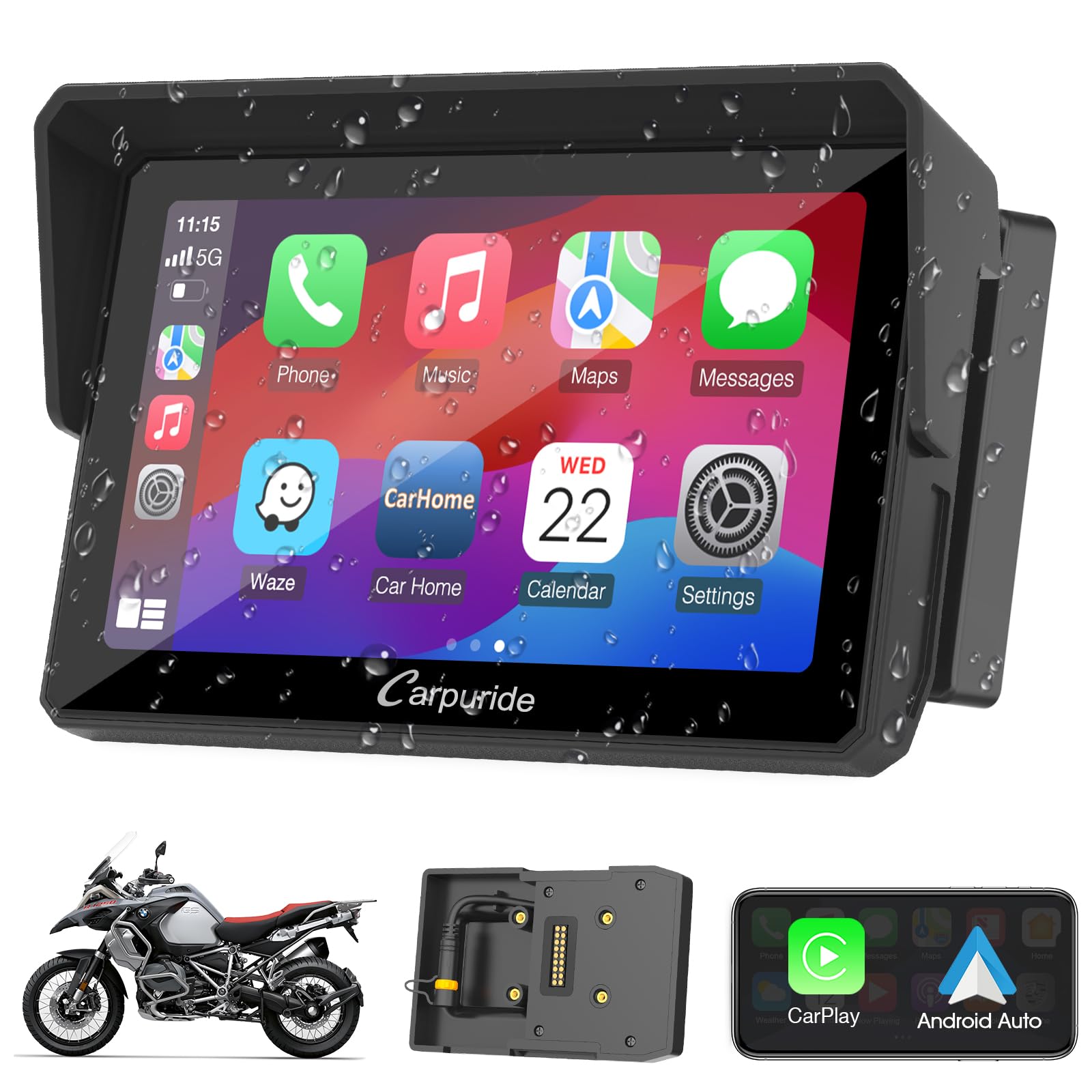 Carpuride W502B Schermo Carplay per BMW Moto R1200GS R1250GS S1000XR ...