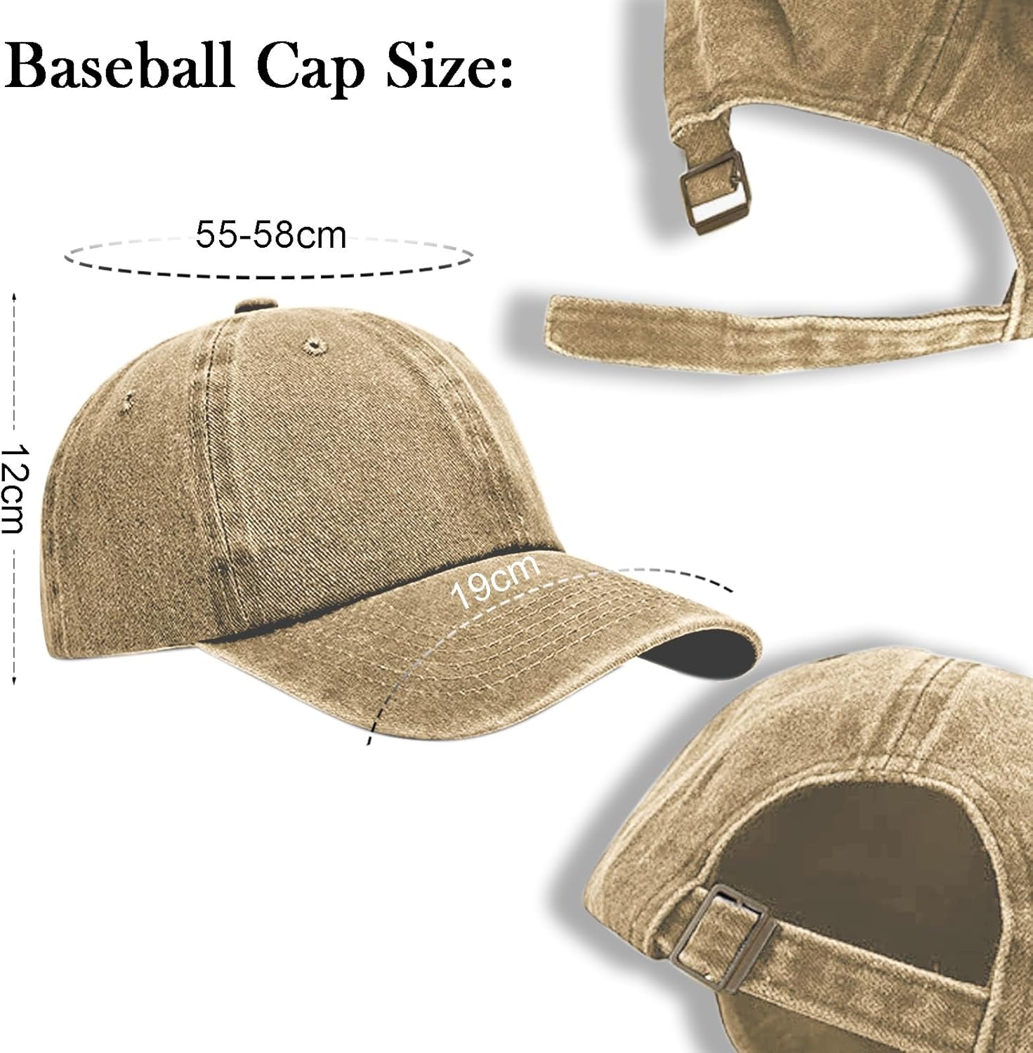 3 Pack Men Womens Baseball Cap Plain Retro Adjustable Baseball Cap Washed Cotton Dad Hats - Image 5