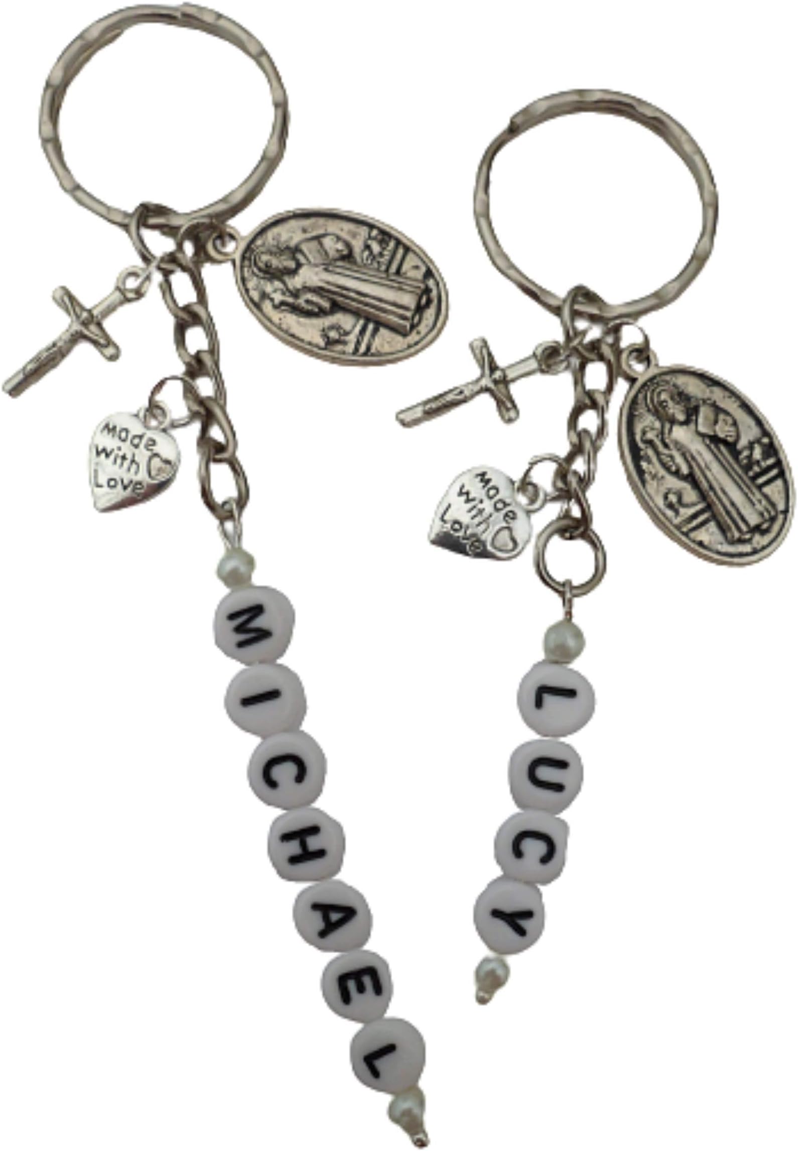 Personalised Keyring St Benedict of Nursia Patron Saint Pendant Crucifix any Name or Word