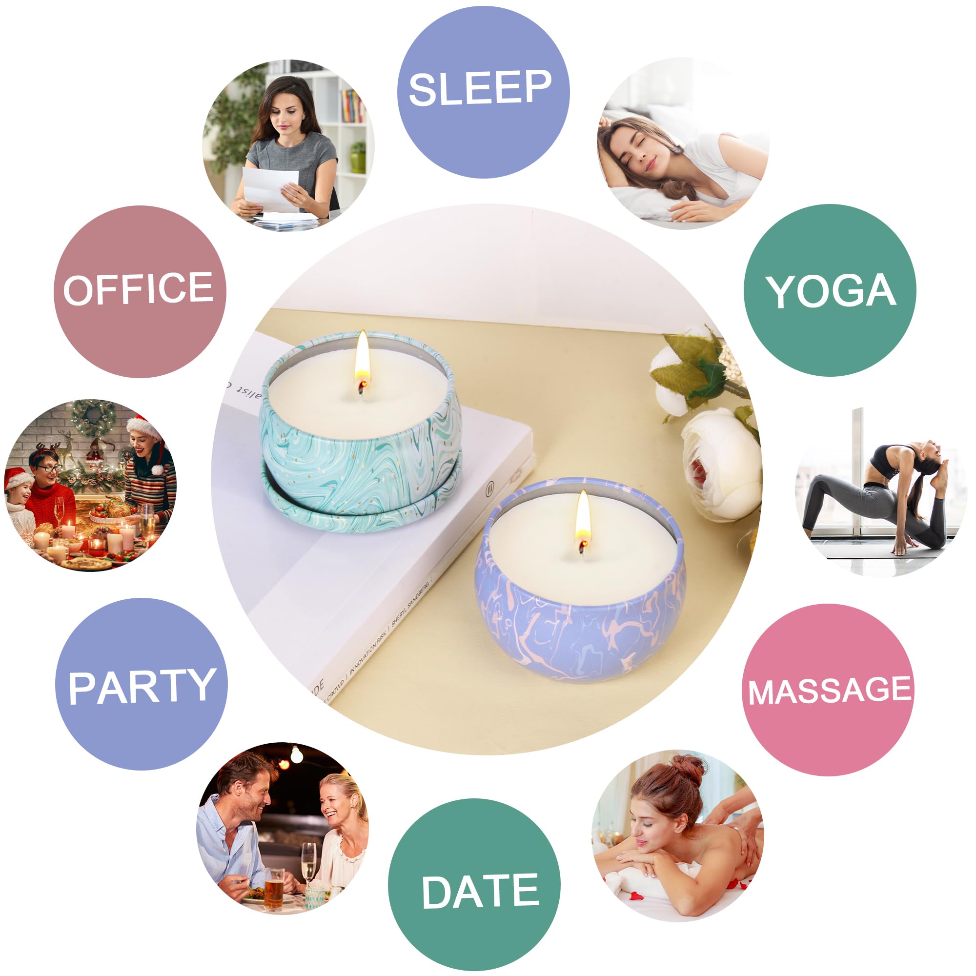 Lot de 4 Grandes Bougies Parfumées pour Femme, Aromathérapie pour Soulager le stress, Cire de Soja Naturelle, Décoration de Noël, pour Anniversaire, Saint-Valentin, Yoga