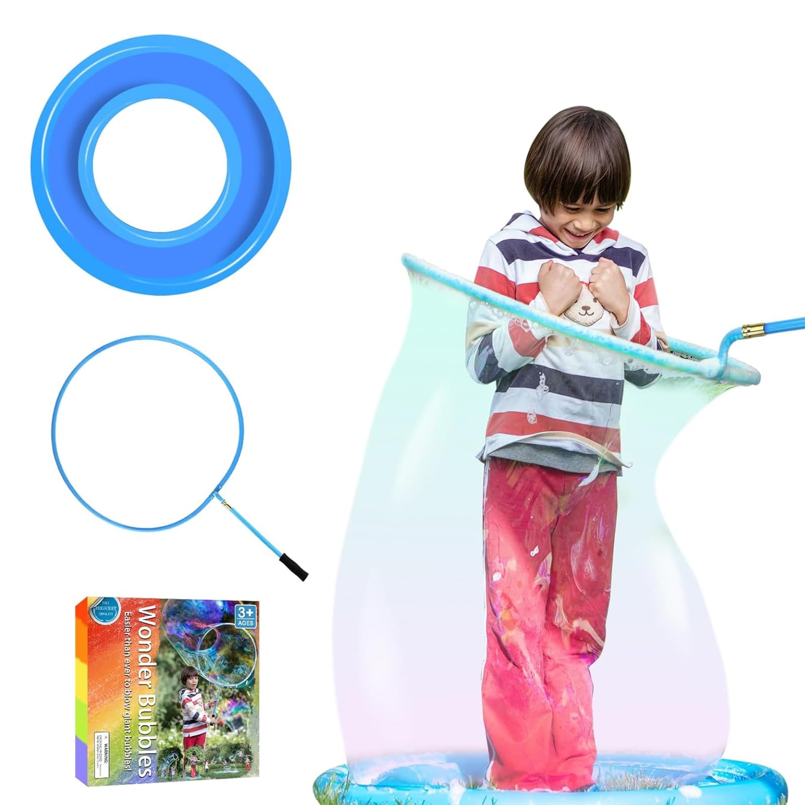 UgyDuky Kid in a Bubble Toy Giant Bubble Wand, Big Bubbles Maker Toy for Kids and Adults, Bubbles Hoop with Inflatable Dipping Pool Tray, Fun Outdoor Toys Playtime Activity Summer, Show Party Game