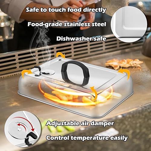 Miniatura 4 de HaSteeL - Cúpula de fusión rectangular, 2 unidades, cubierta de vapor de acero inoxidable de 13.3 x 9.8 pulgadas, tapa de plancha sólida resistente