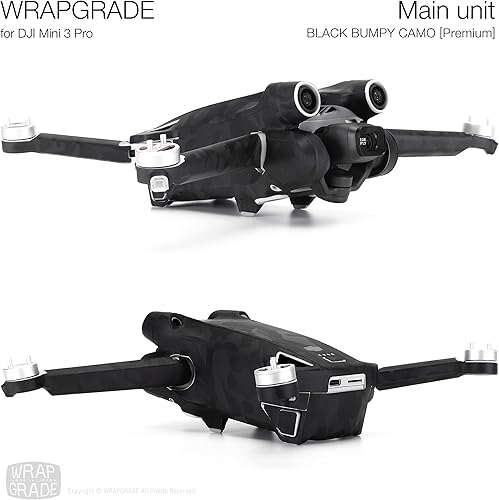 Miniatura 4 de WRAPGRADE Pegatinas de piel compatibles con DJI Mini 3 Pro  Unidad principal (negro Bumpy CAMO)