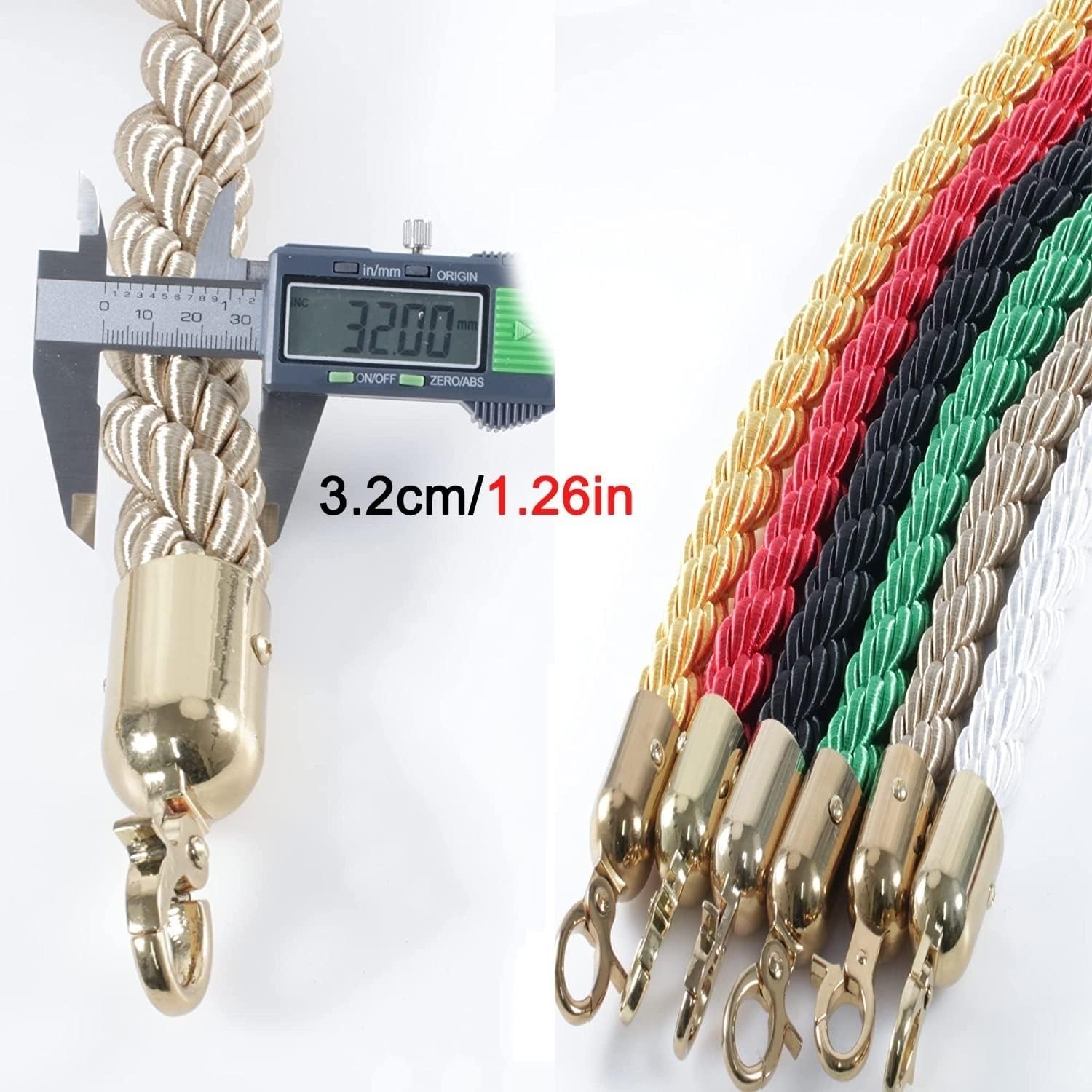 Silver Barrier Ropes for Crowd Control Stanchion Rope Barriers Queue Line Rope for Stanchion Posts Queue Line Divider, Rope Safety Barrier with Polished Snaps, Stanchion Queue Barrier Rope 4/5/8/10Ft