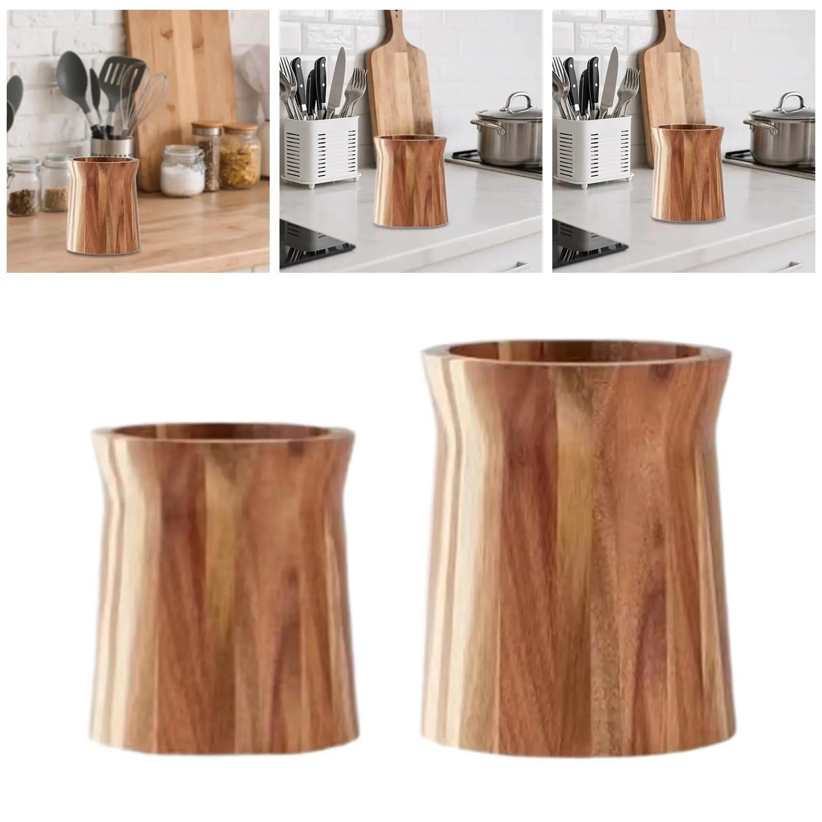 Bambus-Stifthalter Holz-Utensilienhalter for die Arbeitsplatte, multifunktionales rustikales Besteck- und Besteckregal, Küchendekoration