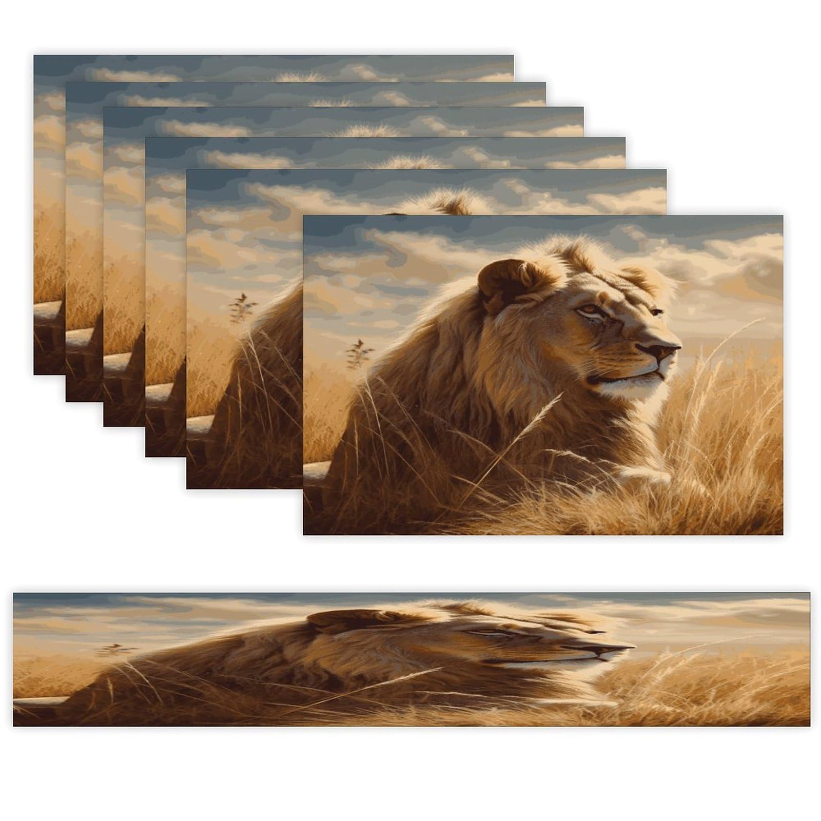 Prairie Lion Table Runner and Placemats Set of 6 for Kitchen Washable Table Mats Heat Resistant Place Mats Non-Slip Place Mat Wipeable Placemat(6 Placemats+1 Table Runner)