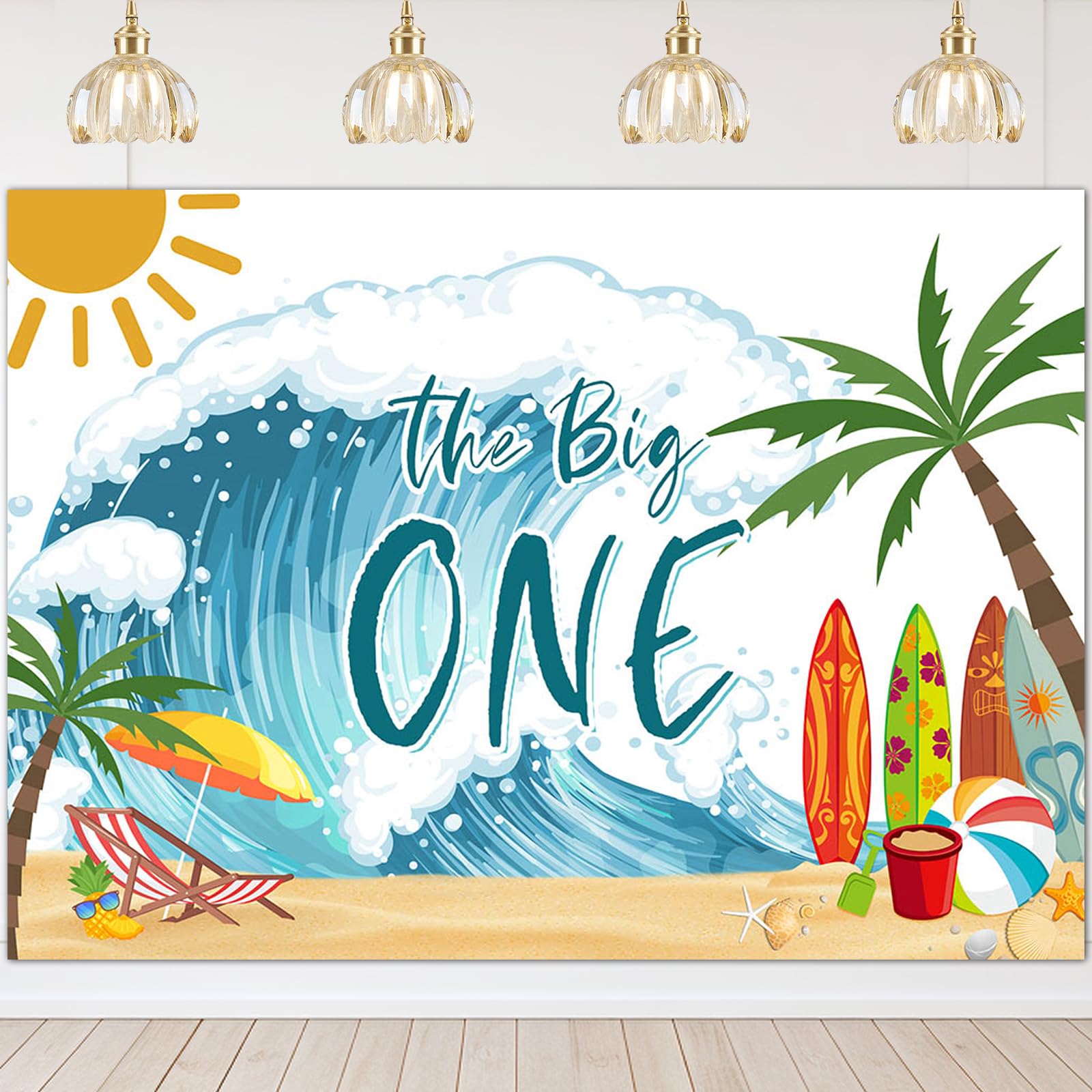 Mocsicka The Big One Backdrop Surfing Boy 1st Birthday Background Sea Waves Surfboard Beach First Birthday Party Decorations Banner Photo Studio Props (7x5ft)