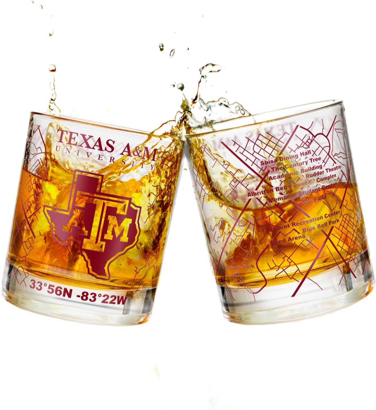 Greenline Goods College Whiskey Glasses, 2-pack with campus map