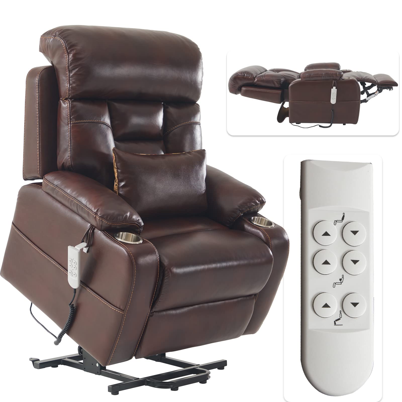 Buy Creatuis Genuine Leather Lays Flat Lift Chair with Three OKIN Motor