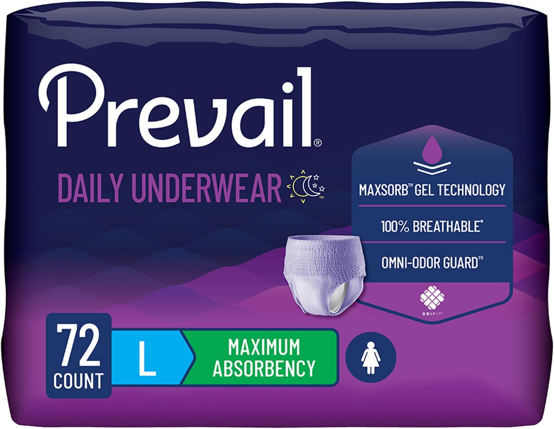 Prevail Proven | Large Pull-Up | Women's Incontinence Protective Underwear | Maximum Absorbency | 72 Count