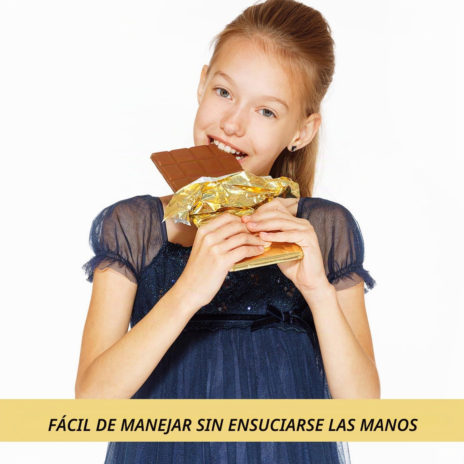 Papel de Aluminio Dorado, 100 Envoltorios de Papel de Aluminio Dorado para Caramelos, 19x16CM Envoltorio de Chocolate de Caramelo, Embalaje de Chocolate