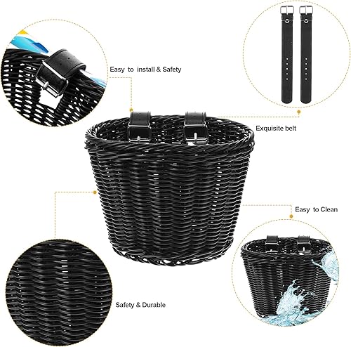 Miniatura 4 de Set de banderines para bicicleta para niños, cesta de mimbre para manillar de bicicleta con colores y campanas de bicicleta y calcomanías, kit de