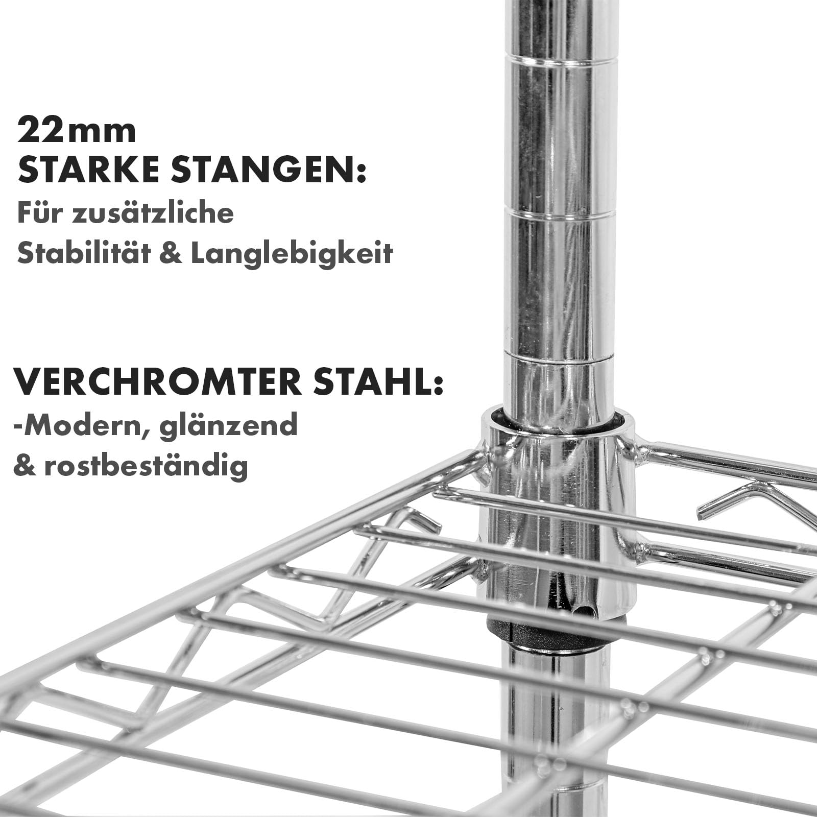 casa pura Schwerlastregal Lagerregal - dekoratives Schraubregal Gitterregal - Metallregal pro Boden bis 150 kg belastbar - Regal aus verchromtem Stahl (4 Böden - 90(B) x60(T) x160(H) cm) Himalaya