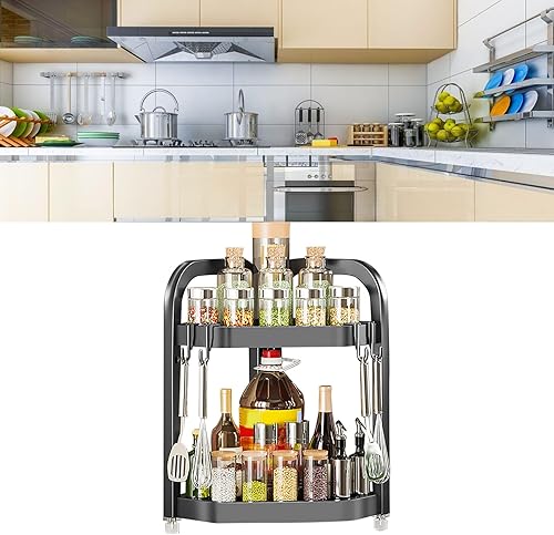 Miniatura 2 de TOPINCN Estante de almacenamiento de esquina de pared de 2 niveles, estante duradero que ahorra espacio para cocina con solución de almacenamiento