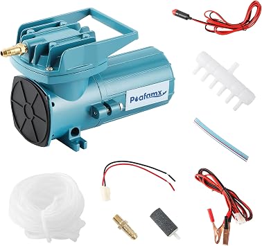 Poafamx DC 12V Aquarium & Pond Air Pump - 18W-120W Quiet Commercial Aerator with 6 Outlets, 30L-115L/Min Airflow, Car Cable for Hydroponics & Fish Tank