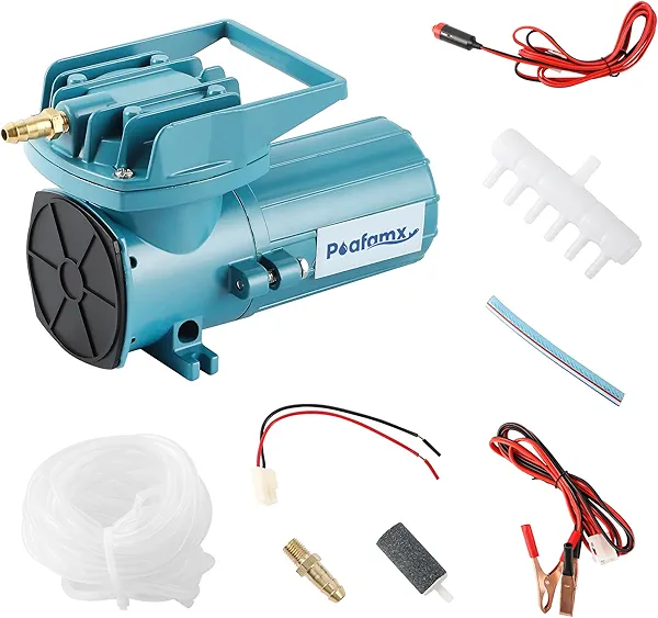 Poafamx DC 12V Aquarium & Pond Air Pump - 18W-120W Quiet Commercial Aerator with 6 Outlets, 30L-115L/Min Airflow, Car Cable for Hydroponics & Fish Tank