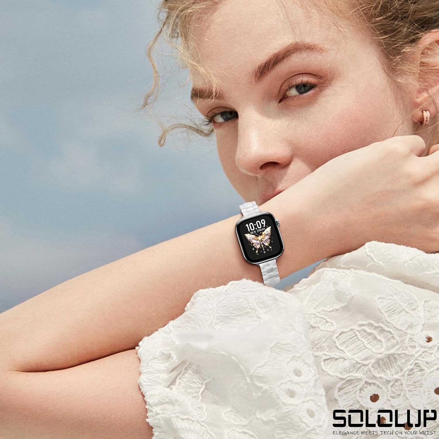 SOLOLUP Thin Resin Band for Apple Watch Bands for Women SE 3/2/1 42mm 44mm 45mm 46mm 49mm,Tortoise Fashion Lightweight Strap Slim Cute Bracelet for iWatch Series 11 10 9 8 7 6 5 4 3 Ultra,Pearl white - Image 6