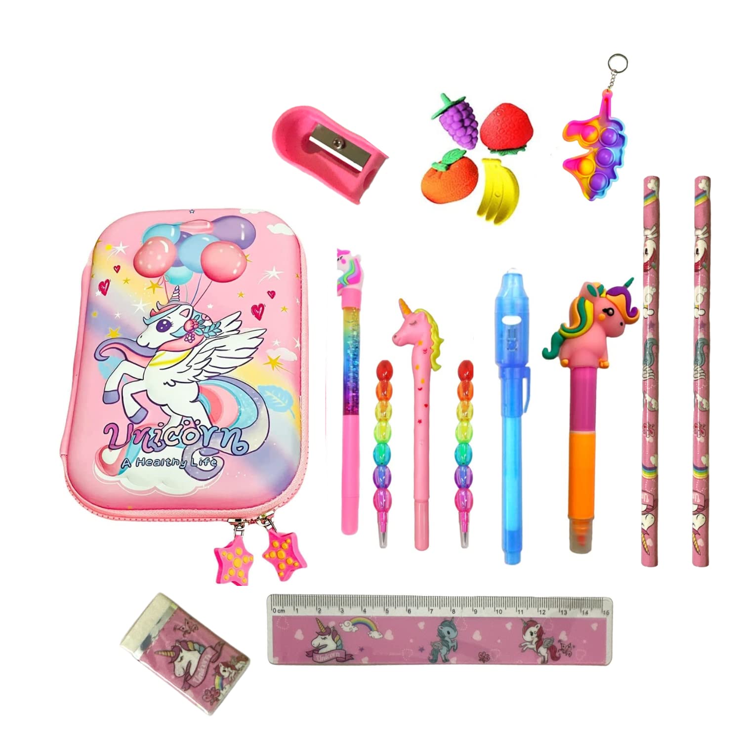 Taufa Villa Unicorn Pouch for girls with stationery (Pack of 17