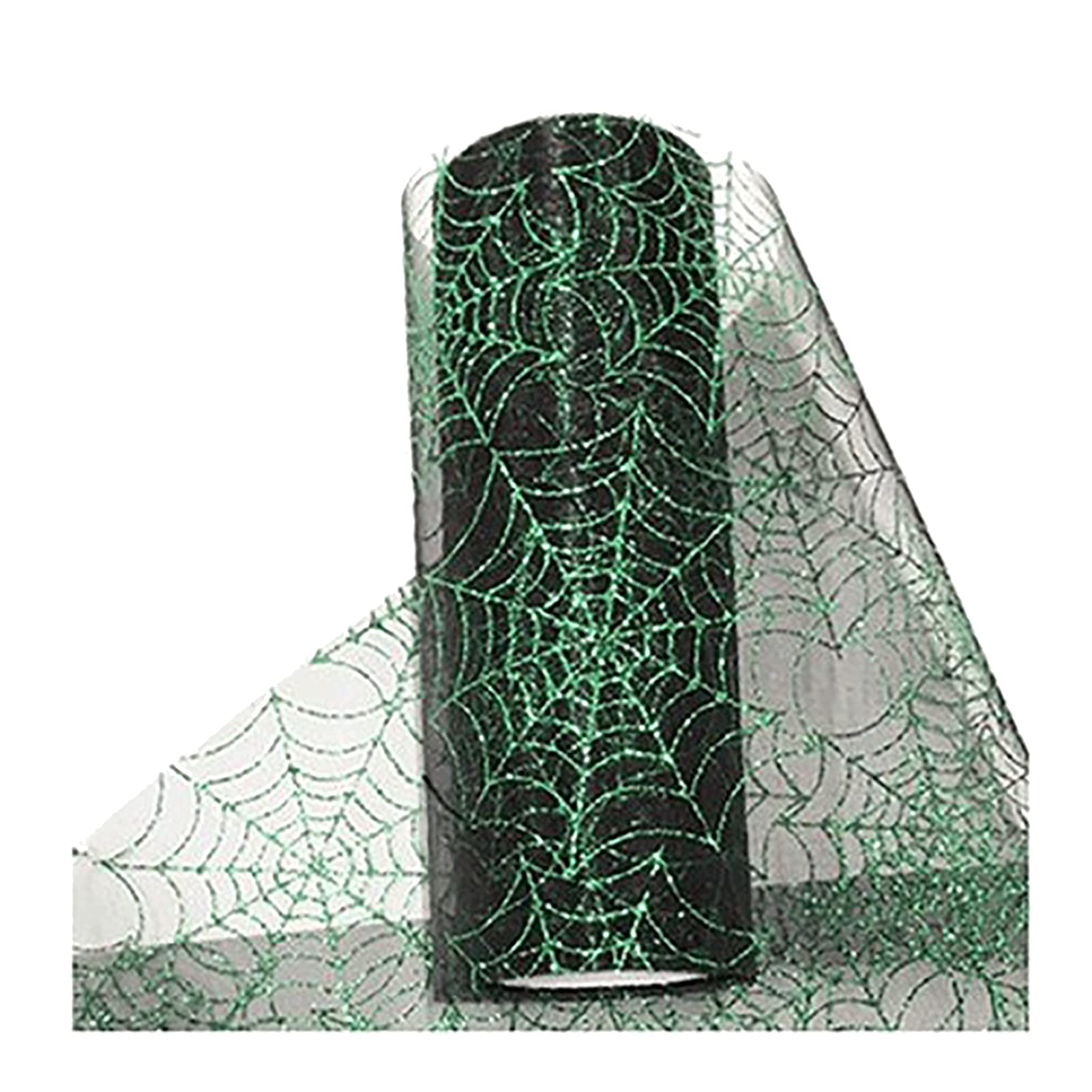 Halloween Tulle, 6 Inch x 10 Yards (30 Feet) Black Tulle Fabric, Spider Web Tulle Rolls, Black Spider Web, Glitter Tulle Rolls Green