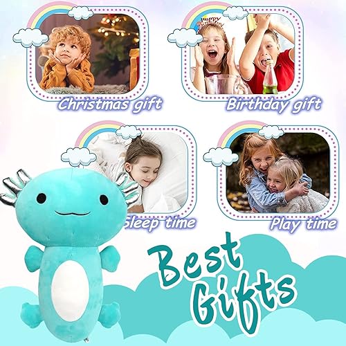 Miniatura 4 de Axolotl - Juguetes de peluche de 15 pulgadas, suave, lindo, animal, almohada, regalo de cumpleaños para niños, decoración del hogar (azul)