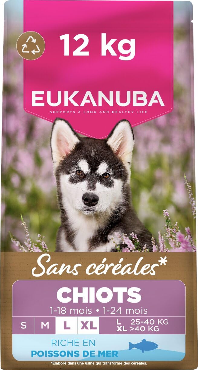 Eukanuba Premium Grain Free Dry Food for Large Breeds Puppies - Rich in Ocean Fish - Hypoallergenic - DHA, Calcium - 12kg Bag