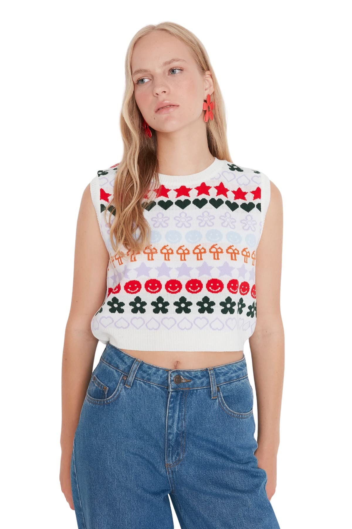 Trendyol Women Regular Basic Crew Neck Knitwear Sweater Ecru