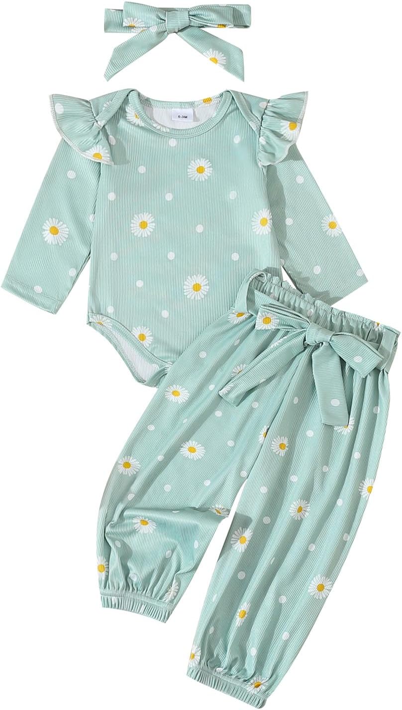 Aazon.co: Kaipiclos Newborn Baby Girl Clothes Rib Knit Long Sleeve Roper Pants Neutral Infant