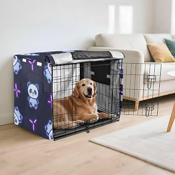 Dog Crates Covers Puppy Wire Cage Covers Dog Crate Protector Cartoon Cute Neon Fluorescent Panda