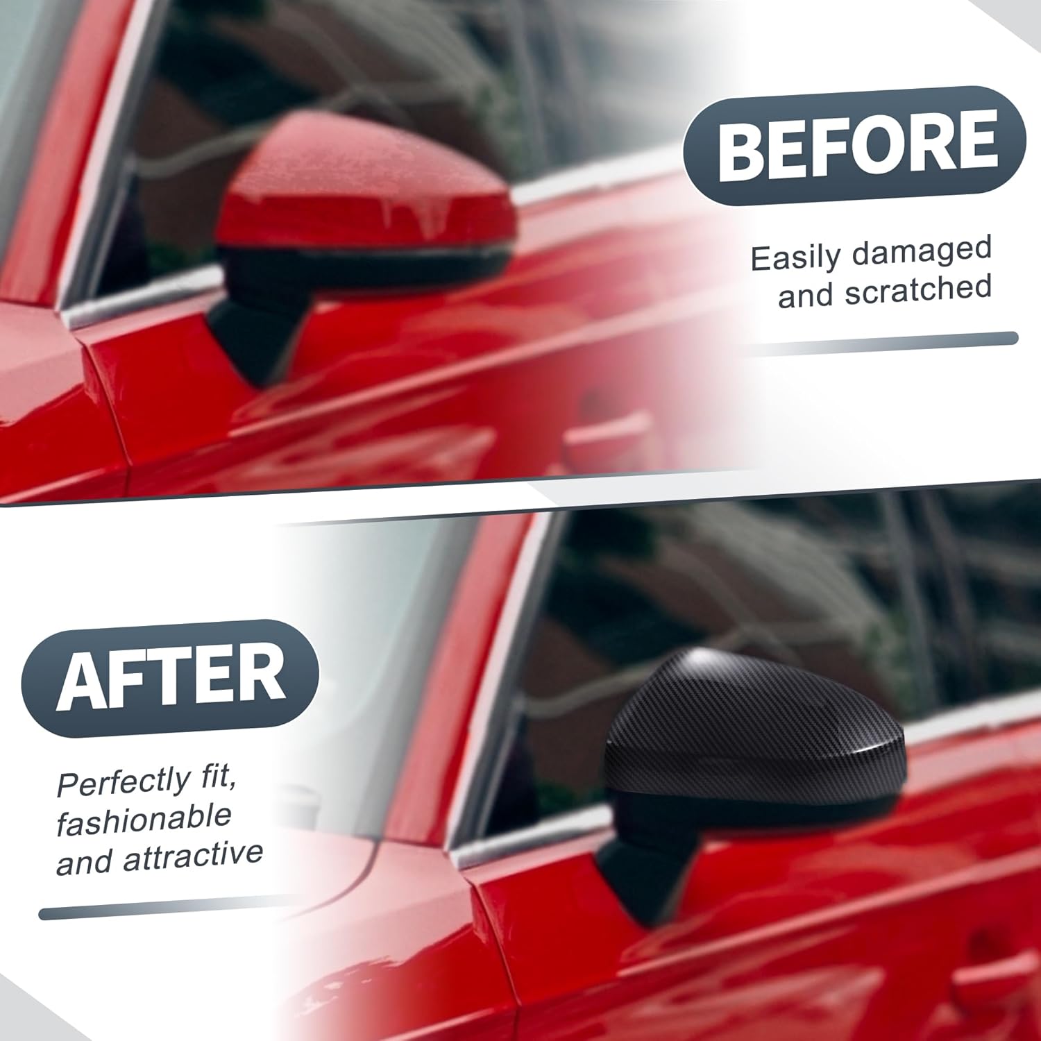 X AUTOHAUX Pair Car Rear View Driver Passenger Side Mirror Cover Cap Replacement Black Carbon Fiber for Audi A3 S3 8V 2013-2018 for Audi RS3 8V Mirror Guard Covers Exterior Decoration Trims