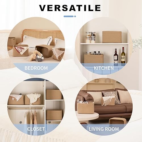 Miniatura 4 de Paquete de 4 cestas de almacenamiento para organizar, cestas tejidas para estantes, perfectas para juguetes, libros, toallas y ropa, cestas