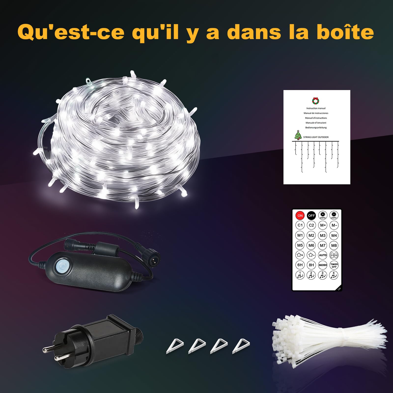 Guirlande Lumineuse Extérieure Noël, Decoration Noel Exterieur Blanc Chaud et Froid, Lumineux Noël Extérieur avec Télécommande et Application, 17 Modes+4 Luminosités+Minuterie (30M-1200L,C/F)