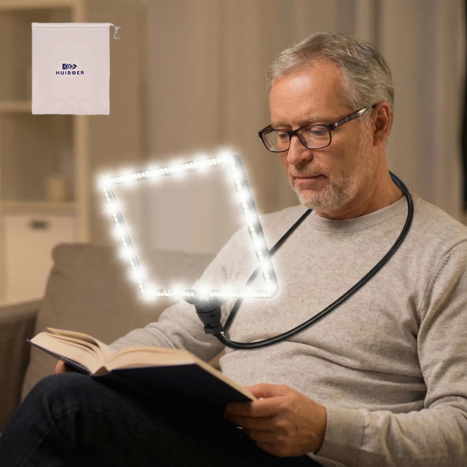 Lupa extra grande manos libres con luz 10X, lupa de página completa con bolsa, 6 modos de color, 106 LED, lupa recargable de 3600 mAh para leer, pintar, coser, personas mayores con baja visión