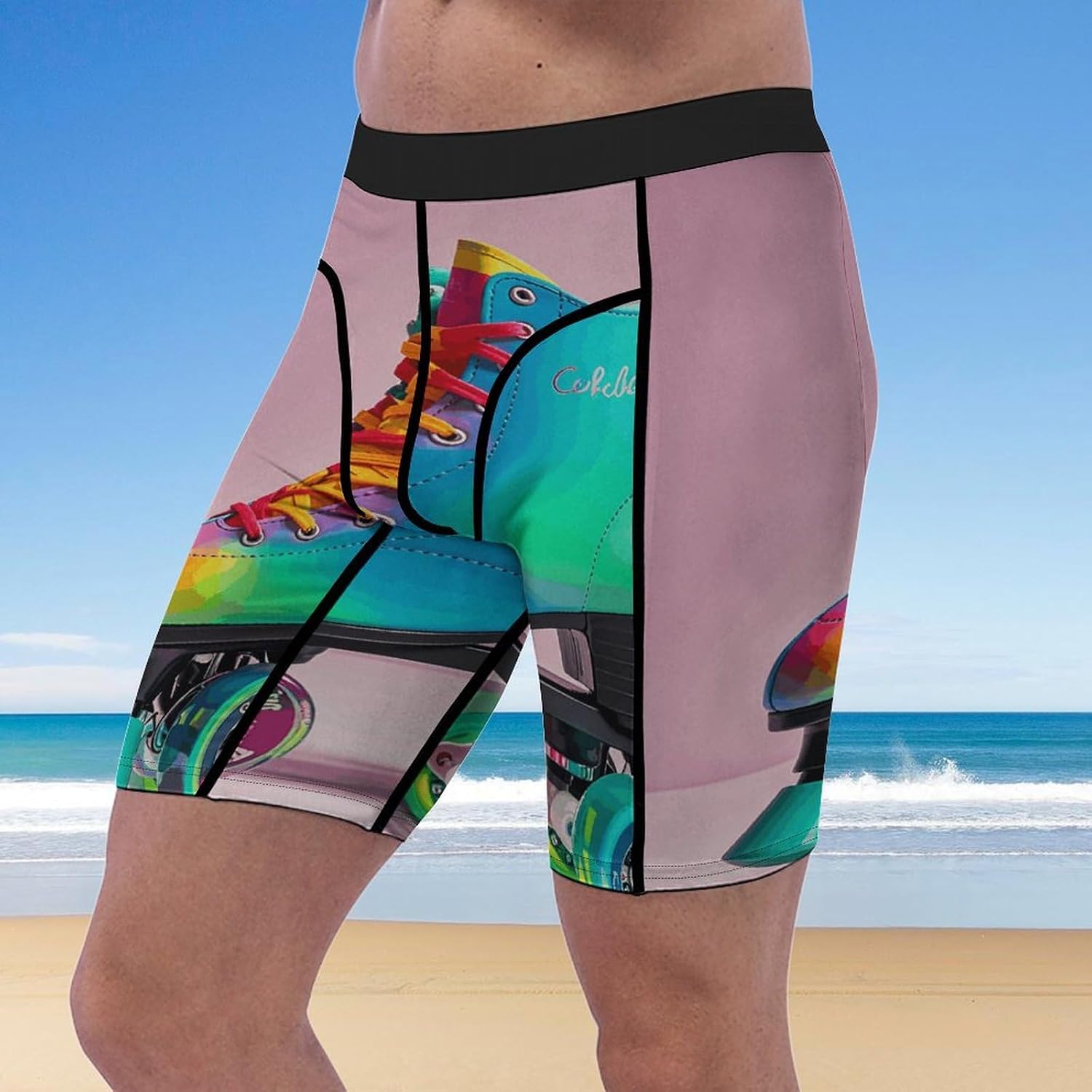 Colorful Roller Skates Compression Shorts Men Spandex Sport Shorts Workout Performance Baselayer Underwear