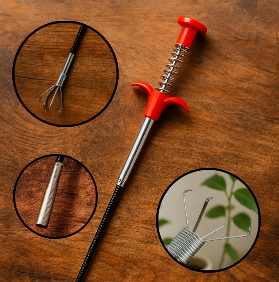 Vemlons Drain Cleaner Wire Stick Stainless Steel Hair Catching Claw Drain Sewer Cleaning Spring Sink Pipe Plunger Unblocked Kitchen Bath Basin Hairs Remover Tool (160 cm,1 Pc) 1