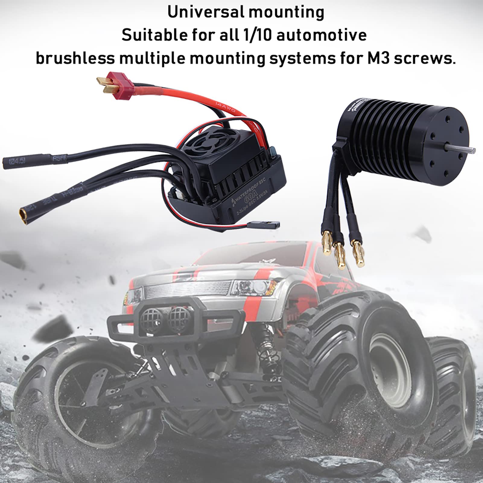 Cryfokt Zestaw Bezszczotkowego Silnika 60A ESC o Wysokim Momencie Obrotowym dla Fanów Samochodów RC Aluminium Obrabiane CNC/czarny/1 Szt (4370KV)