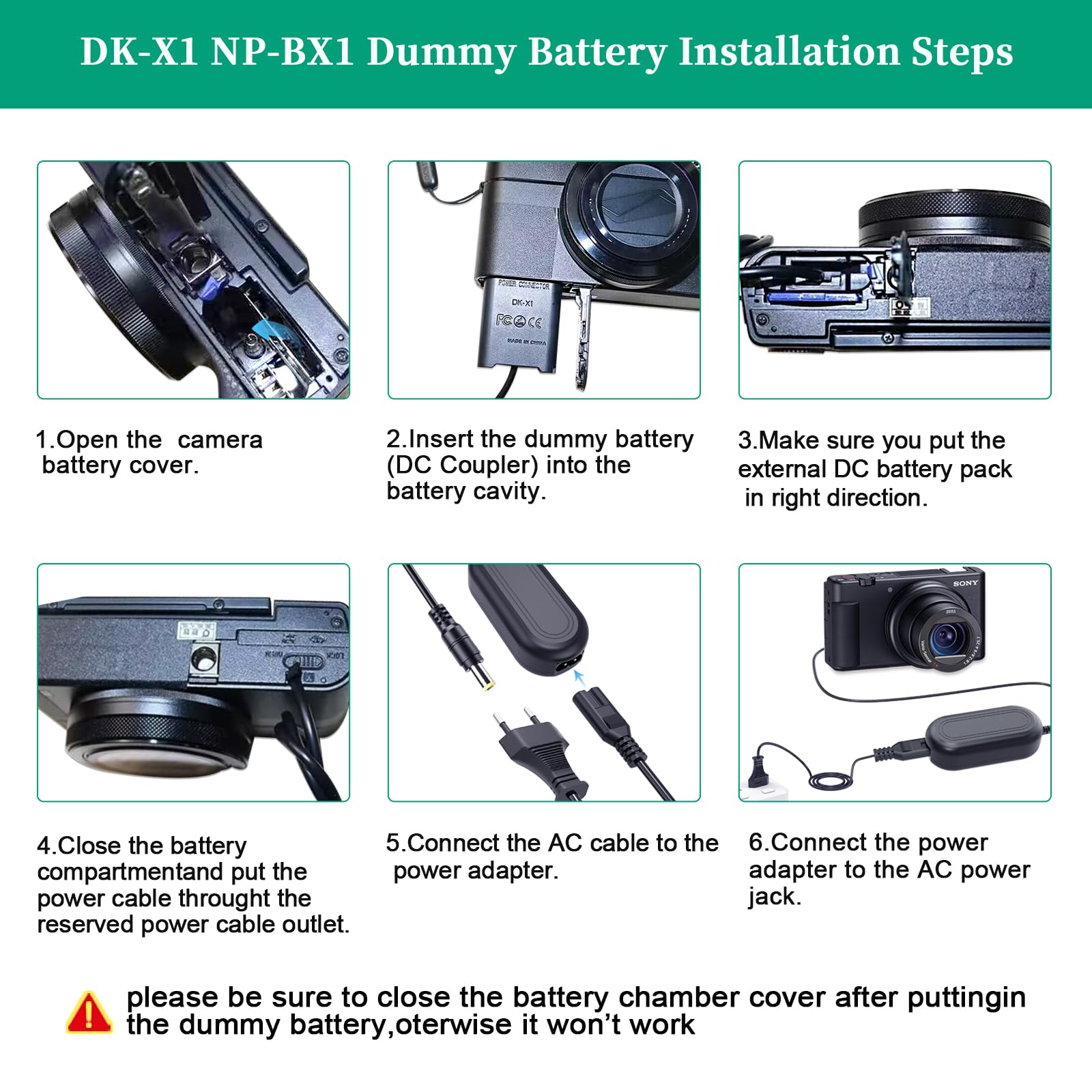 DK-X1 DC-Koppler AC-LS5 Netzteil (NP-BX1 Dummy-Batteriewechsel) Kit für Sony Cybershot ZV-1, DSC-RX1, RX1R, RX100 II III IV V VI VII, M2 M3 M4 M5 M6/B M7, HX50 HX90 HX300 WX300 WX350 WX500
