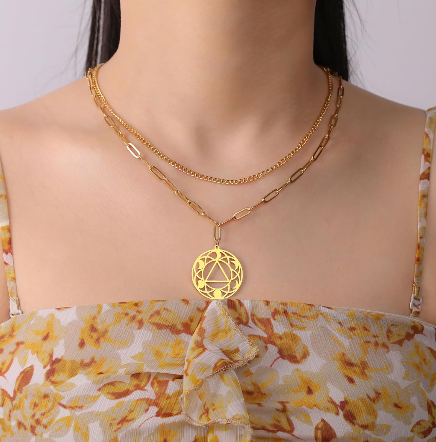 EUEAVAN Alcoholics Anonymous Necklace for Women Sobriety Recovery Symbol Pendant Recovery Triangle Moon Phase Jewelry AA NA Gift Men - Image 2