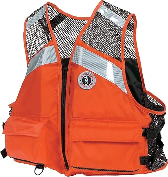 MUSTANG SURVIVAL - Industrial Mesh Vest with Solas Reflective Tape Orange - 5XL - USCG Approved, Large Front Pockets, mesh Shoulders, Side adjustments