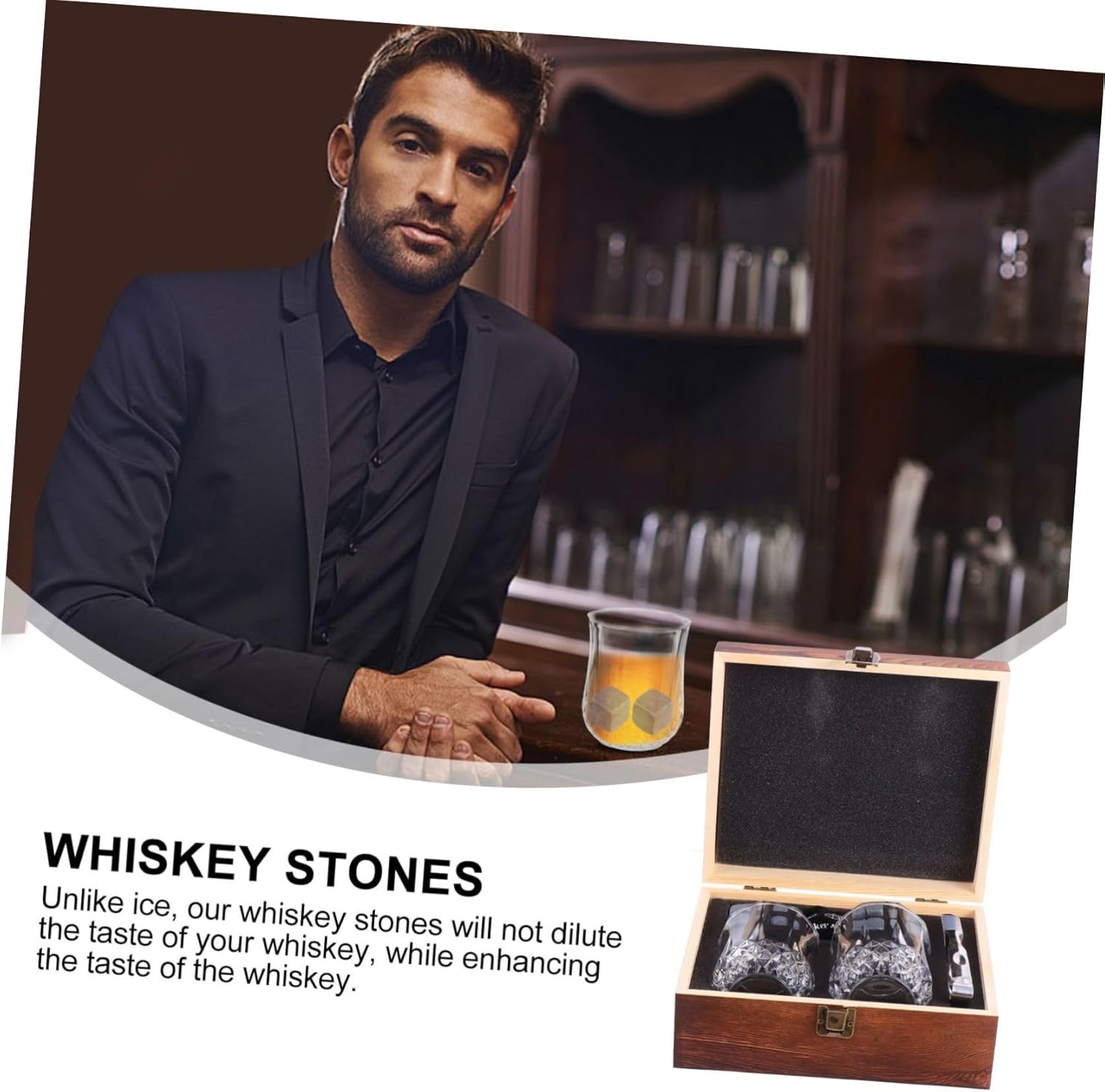 Unomor Marble Whisky Rocks Ice Cubes of Natural Stones for Whiskey Non-toxic Easy to Clean Boxed