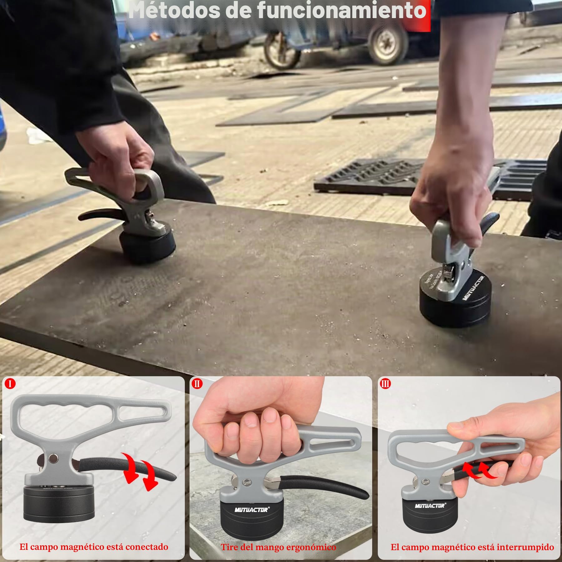 MUTUACTOR Soporte magnético de mano fuerte, imán de neodimio con mango, herramienta para objetos metálicos