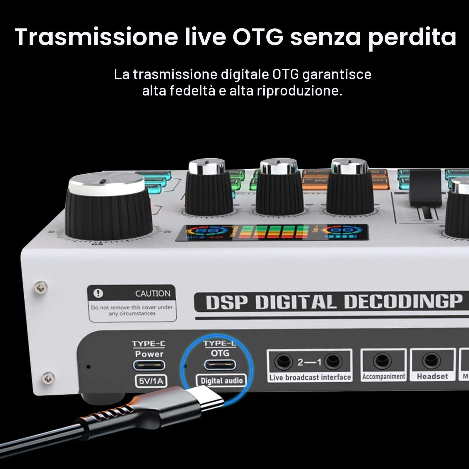 Docooler Scheda audio live esterna, scheda audio per mixer, per live streaming, registrazione musicale, karaoke, canto, gaming, 16 velocità di commutazione, 12 effetti speciali, 4 effetti
