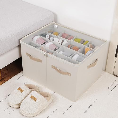 Miniatura 4 de Organizador de zapatos para armario, paquete de 2, caja de zapatos plegable con divisores ajustables y cubierta transparente, gabinete organizador
