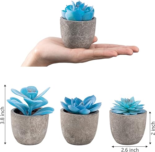 Miniatura 2 de Jelofly Paquete de 2 plantas artificiales suculentas, surtidas, decorativas, suculentas falsas, cactus falsos en maceta, macetas grises, juego de 5