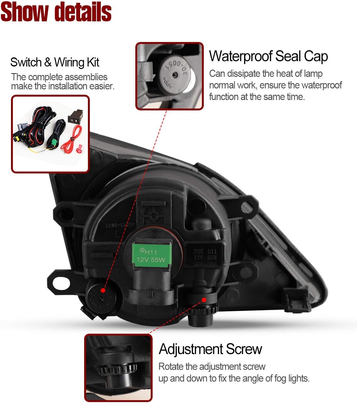 AUTOWIKI Fog Lights For Toyota Corolla 2009-2010 Fog Light Assembly 2PCS OEM Replacement Fog Lamps